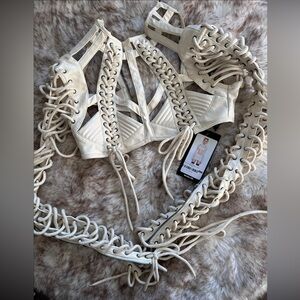 Dolls Kill Rude Awakening Lace Up Top XXL White